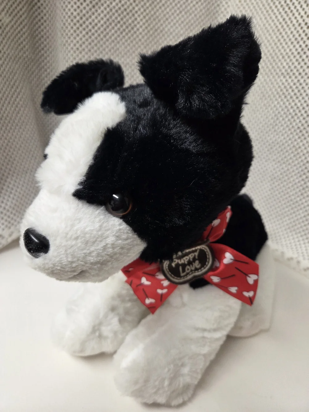 Puppy Love Black & White Plush Dog Toy with Red Heart Bow